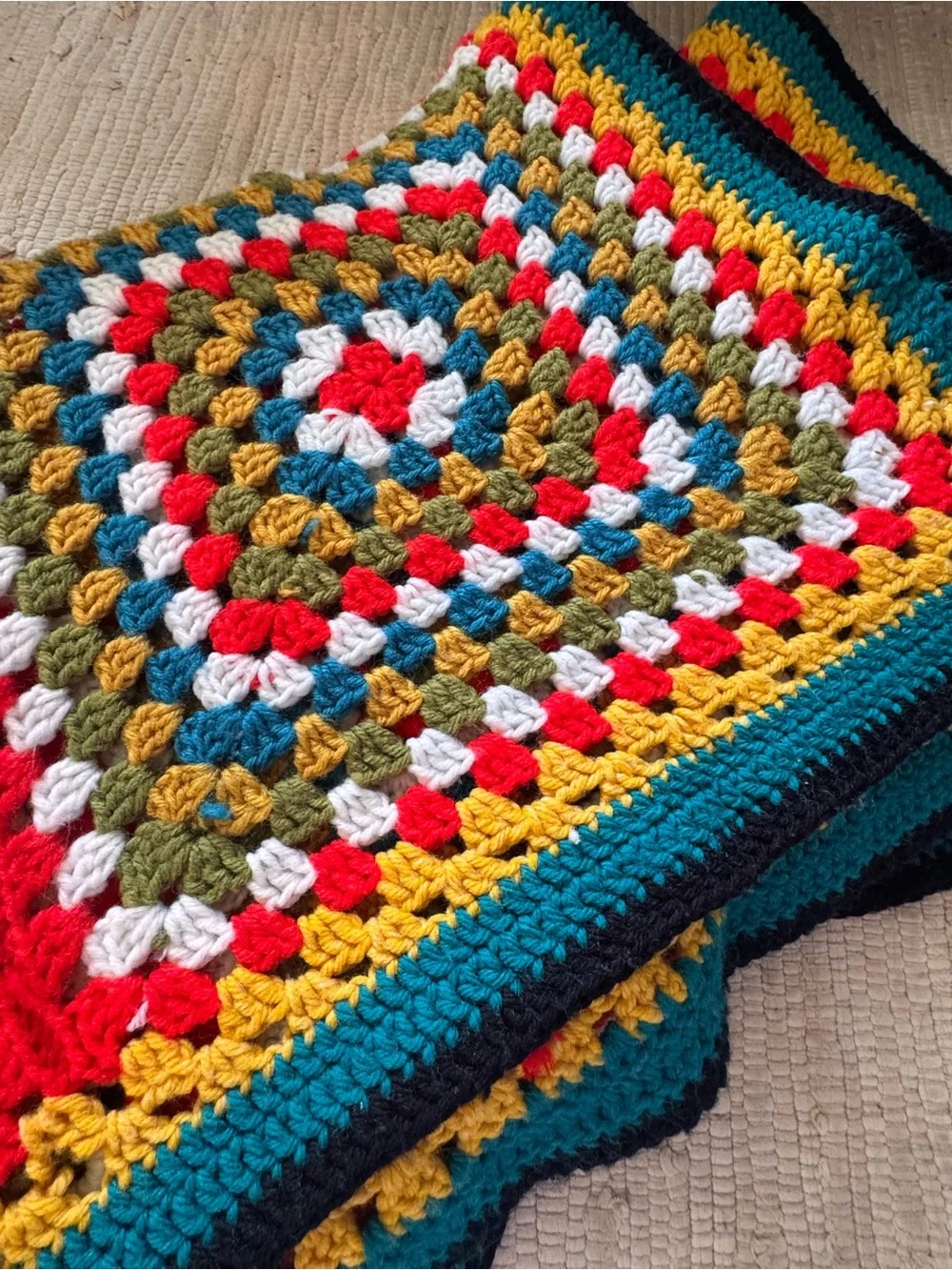 Handmade Crochet Granny Square Afghan Throw Blanket 40x58 Boho Retro